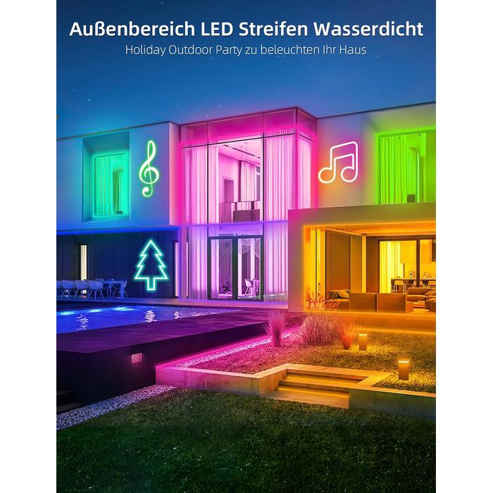 Світлодіодна стрічка Lamomo 10 м, неонова світлодіодна стрічка APP Control, водонепроникна гнучка зовнішня світлодіодна стрічка RGB, музична синхронізація 24 В непрямого діапазону освітлення для вітальні, спальні, ігрової кімнати Rgb 10M