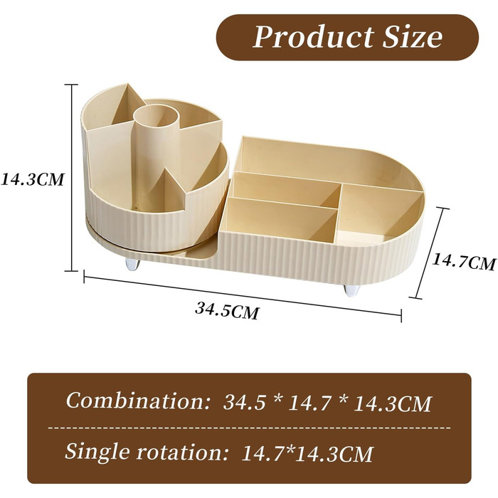 Органайзер для макіяжу, органайзер для пензлів для макіяжу, що обертається на 360, органайзер для макіяжу та косметики великої місткості, підходить для туалетного столика, ванної кімнати, спальні, зберігання столу
