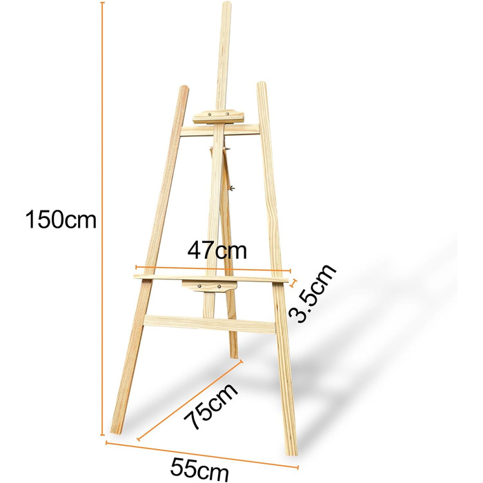 Мольберт Фревойтна дерев'яний великий 150см, регульована підставка для полотна, мольберт польовий, мольберти, мольберт стоячий, штативний дерев'яний мольберт для весілля, заходів, художнього розпису, виставки, зовнішньої реклами