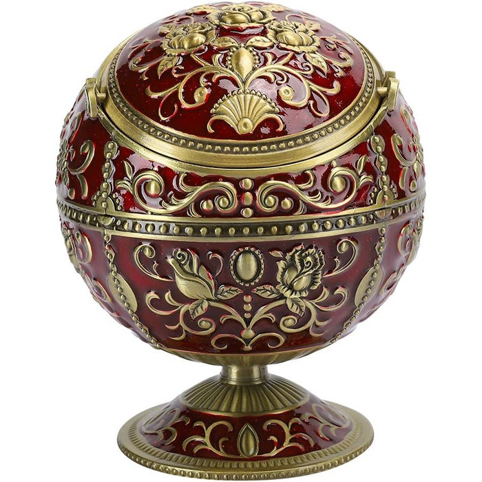 Попільничка Jaxenor Retro Globe з кришкою - старовинний дизайн квітки троянди, аксесуари для куріння з цинкового сплаву винно-червоного кольору