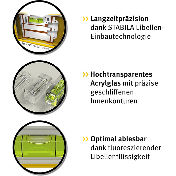 Електричний рівень STABILA, тип 70 Electric, 43 см, легкий алюмінієвий профіль, 1 горизонтальний пухирець, 1 вертикальний пухирець, маркувальні отвори, зроблено в Німеччині, жовтий Тип 70 Electric 43 см