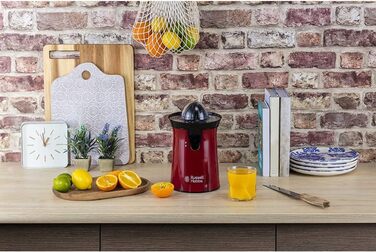 Електрична соковижималка для апельсинів і цитрусових Russell Hobbs обертається ліворуч і праворуч, 2 прес-ріжки для лимонів/апельсинів Червона (функція краплі-стоп, можна мити в посудомийній машині, без бісфенолу А) Соковижималка 26010-56