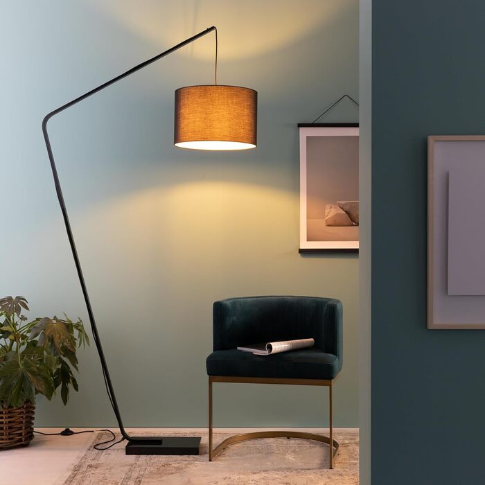 Торшер Lightbox Arc Lamp Design Великий з подовжувачем і текстильним абажуром, Ø 40 см, цоколь E27 для макс. 40 Вт - Метал/Текстиль в чорному кольорі Arc Lamp 2.1m Чорний