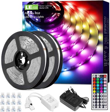 Набір світлодіодних стрічок Lepro RGB, 5050 SMD 150 світлодіодних стрічок, 12 В, світлодіодна стрічка самоклеюча, гнучка світлодіодна стрічка, світлодіодні ліхтарі IP20, барвиста світлодіодна стрічка з регулюванням яскравості, блок живлення та контролер у