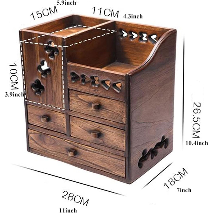 Органайзер для косметики та догляду за шкірою UPGENT, органайзер для макіяжу та зберігання з масиву дерева з 4 ящиками, коробка для ювелірних виробів, органайзер для косметики, стільниця для ванної кімнати