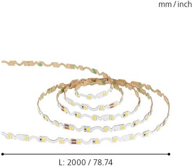 Світлодіодна стрічка EGLO ГНУЧКА СМУГА, LED стрічка тепла біла, LED стрічка самоклеящаяся і укорочена, світлова стрічка з пластику в білому кольорі з кабельним вимикачем, L 2 м Led-стрічка 2 метри