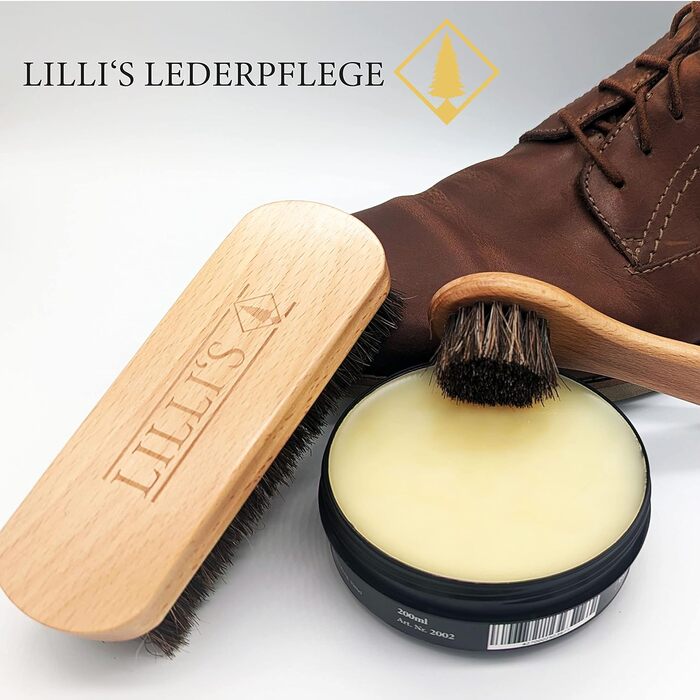 Крем для взуття Lillis Leather Care Leather Balm в наборі з щіткою для взуття  безбарвний