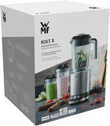 Багатофункціональний блендер WMF Kult X, 25 000 об/хв, 900 Вт, 2 швидкості, 4 глечики для блендера, пляшка ToGo & Kult X Mix & Go/Kitchen Minis, пляшка для пиття 600 мл одномісна