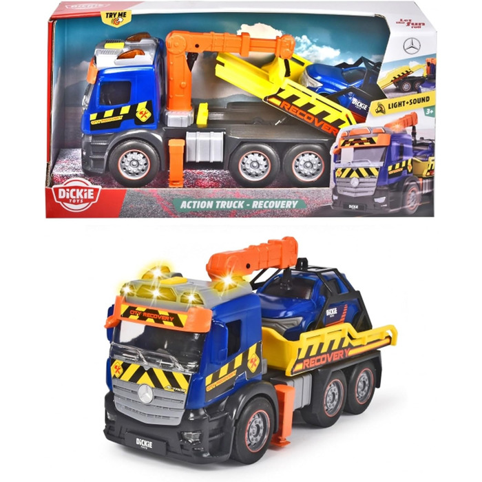 Евакуатор Dickie Toys Action Truck Recovery з машиною, з рухомим краном, звуковим та світловим сигналом, евакуатор для дітей від 3 років 203745016 Синій/жовтий