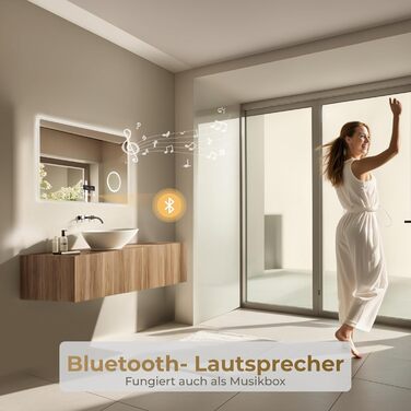 Дзеркало для ванної кімнати Heilmetz з підсвічуванням Bluetooth 100x60 см, світлодіодне дзеркало для ванної кімнати з годинником 3 світлі кольори регульоване анти-туман 3-кратне збільшення, велике дзеркало з підсвічуванням, енергозберігаюче 100L x 60B см 