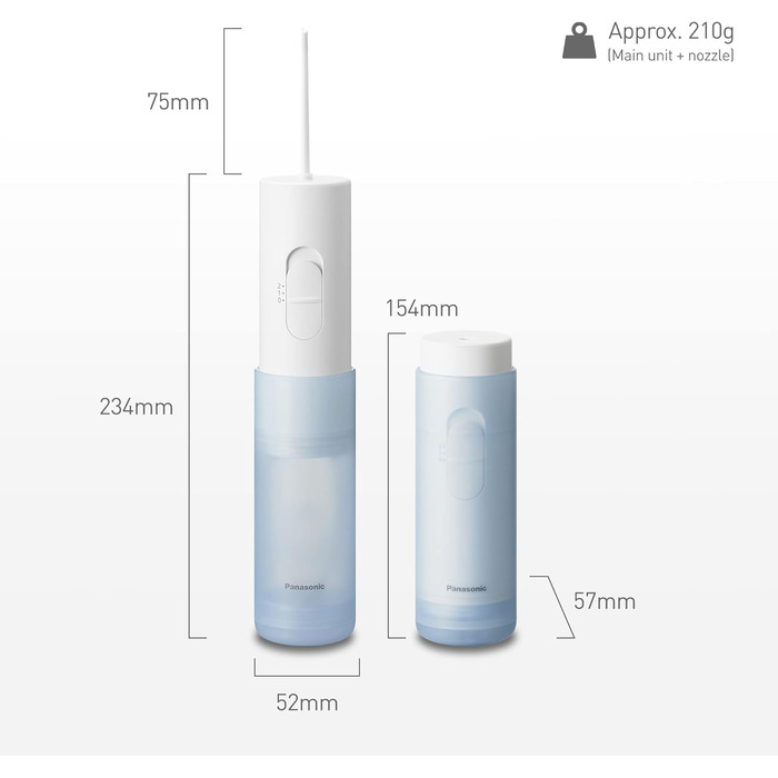 Компактна та портативна зубна нитка для зубів Panasonic EW-DJ11, бездротовий, іригатор порожнини рота з живленням від батареї з 2 рівнями тиску, насадка для чищення зубів, використання в подорожах, водонепроникний, білий/синій, 2-контактна вилка Великобри