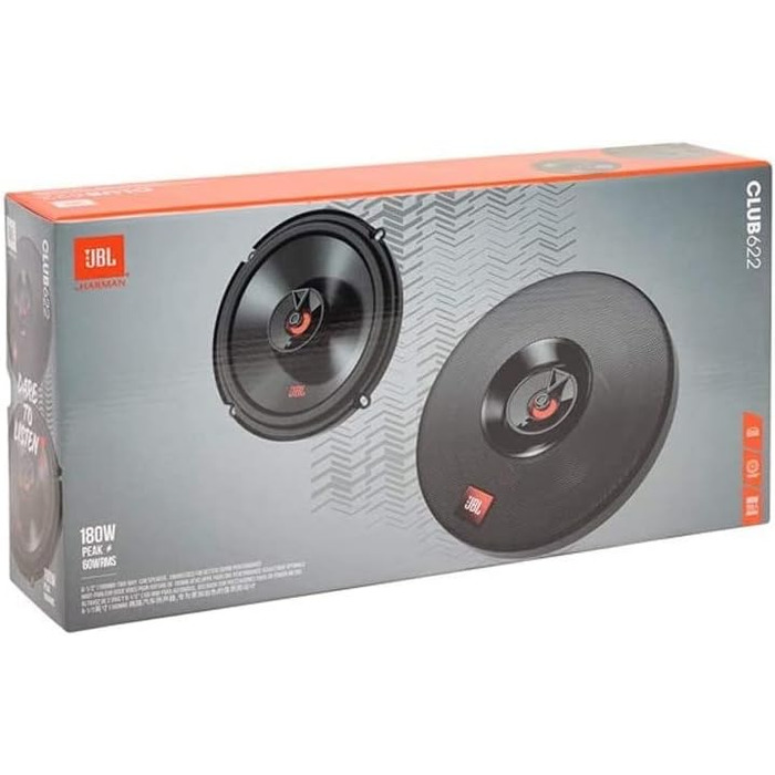 Набір 2-смугової автомобільної акустики JBL Club 622 від Harman Kardon - 180 Watt Pro коробки автомобільної акустики 16 - 17 см, чорний