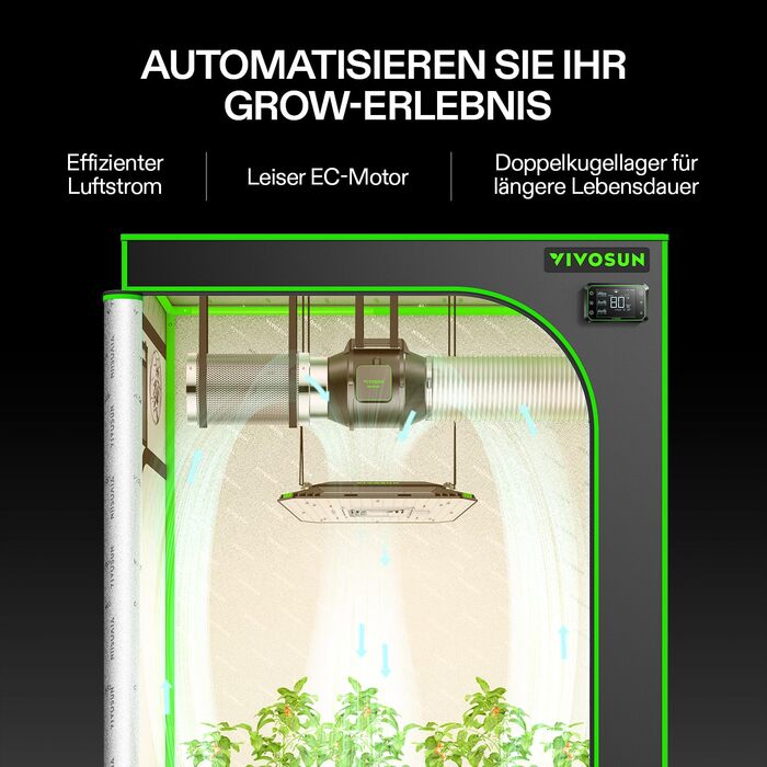 Канальний вентилятор VIVOSUN 100 мм AeroZesh S4, тихий вентиляційний вентилятор 352 м/год з електродвигуном і контролем вологості температури GrowHub E42A, контролер WiFi для підігріву-охолодження-підсилювача, намети для вирощування