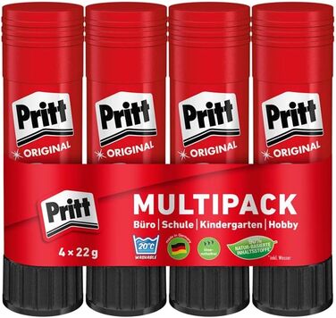 Клей-олівець Pritt, безпечний і зручний для дітей клей для мистецтва та рукоділля, міцний клей для шкільного та канцелярського приладдя, ручка Pritt 4x22 г