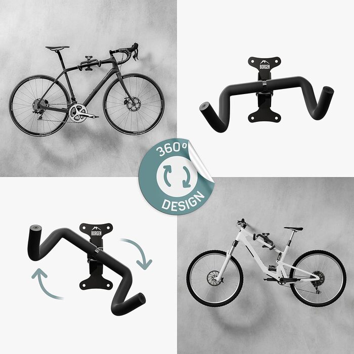 Тримач для велосипеда Borgen Bicycle Wall Mount I - Кут нахилу та відстань до стіни регулюється до 20 кг, складний, MTB, шосейний велосипед - надзвичайно м'яка підкладка