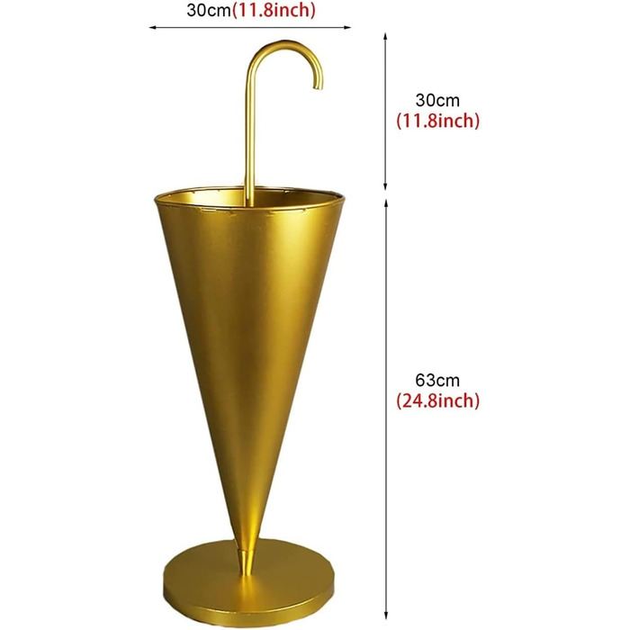 Тримач для парасольок Підставка для парасольок Металева підставка для парасольок, Палиці для ходьби, Конусний тримач для парасольки, Органайзер для прикраси залу, Відро для парасольки для передпокою Золото 30см х 63см