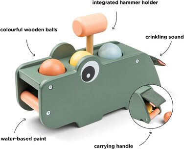 Постукувальна лавка Croco Green - гра з молоточком стимулює зорово-моторну координацію - іграшка для розвитку моторики, іграшка Монтессорі, дерев'яна іграшка від 1 року