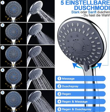 Душова лійка зі шлангом 1,8 м, протизасмічувальна душова лійка Водозберігаюча з 5 режимами душу, герметичний ручний душ Душова лійка зі шлангом Дощовий душ Душовий шланг з душовою лійкою