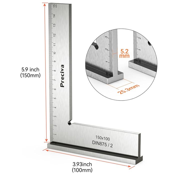 Кутник столярний, упорний кутник Preciva 150 x 100 мм 90 зі шкалою вимірювання (см) для точних робіт в металоконструкціях і майстернях