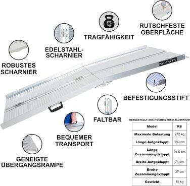 Рампа для інвалідного візка складна 272 кг Складна рампа для інвалідного візка 1,83 м мобільний алюмінієвий великий вибір 1,83 м R6