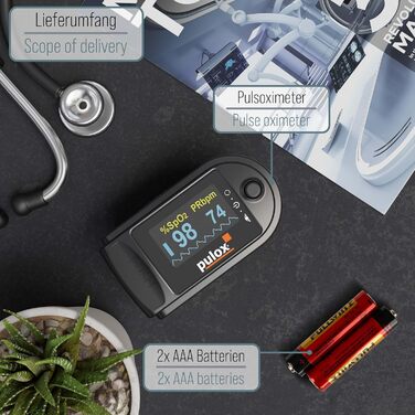 Пульсоксиметр PULOX PO-200 Solo in Finger Pulse Oximeter для вимірювання пульсу та насичення пальця киснем (чорний)