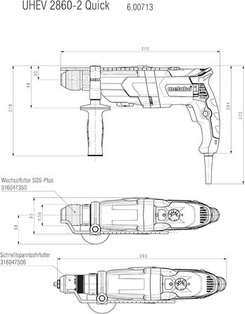 Перфоратор Metabo UHEV 2860-2 Quick - 600713500 - Перфоратор для ударного свердління, свердління на двох передачах і довбання - довжина кабелю 4 м