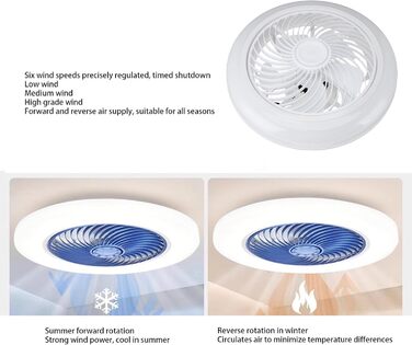 Стельові вентилятори Gugxiom з підсвічуванням і дистанційним керуванням, 6-швидкісний стельовий вентилятор, реверсивний вентилятор для вбудованого монтажу з можливістю затемнення, сучасний безлопатевий стельовий вентилятор із