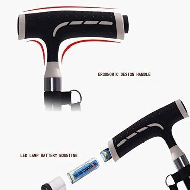 Портативні милиці для літніх людей з алюмінієвого сплаву Світлодіодна лампа Чотири фути Багатоцільова ергономічна тростина для ходьби Нековзна промежина передпліччя Металева тростина регульована цікава Safehappy