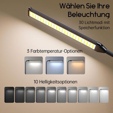 Настільна лампа Aisutha затискна, настільна лампа світлодіодна з вилкою, 3 кольори, 10 яскравостей, настільна лампа з регулюванням яскравості, захист очей, для офісу, навчання та кравця (чорний-1)