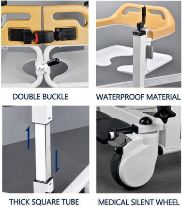 Інвалідний візок для підйому пацієнта, гідравлічний підйомник для пацієнтів, регульований підйомник для перенесення пацієнта з розділеним сидінням на 180 і крісло для перенесення горщика 59 * 77 * 99 см жовтий