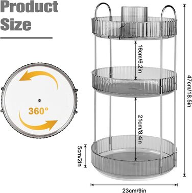 Обертовий органайзер для косметичного макіяжу JORAKI на 360, органайзер з тримачем для щіток, органайзер для догляду за шкірою, багатофункціональна полиця для зберігання туалетного столика, спальня, ванна кімната срібло