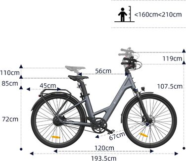 Електричний велосипед ADO E-Bike Air 28, педальний ремінний привід, 28 дюймів, датчик крутного моменту, 1 передача, задній двигун, акумулятор 345.00 Вт-год, ebike жіночий/чоловічий, багажник, лампа синього кольору