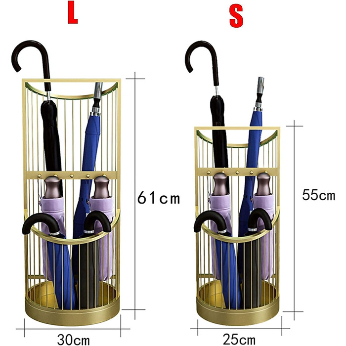 Підставка для парасольок ZLCHYJ YANXIR, підставка для парасольок Важкий, видовбаний металевий кошик для парасольок з гачком, для зберігання довгих і коротких парасольок, золото, 55 x 25 см/золото / 55*25 см