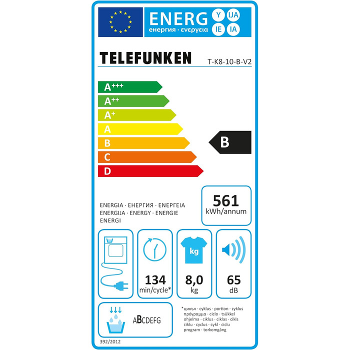 Сушарка Telefunken T-K8-11-B-V2, на 8 кг з 15 програмами із захистом від складок і переворотом барабана, чорний