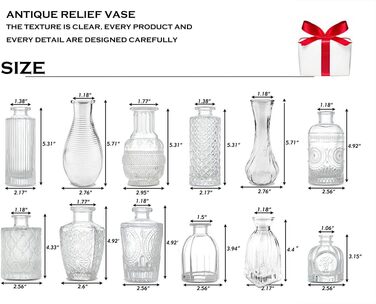 Невеликий набір міні-ваз, 12 скляних квіткових ваз для прикраси столу, скляна ваза Vintage прозора різних розмірів стіл весільний декор для дому прозора-12 шт.