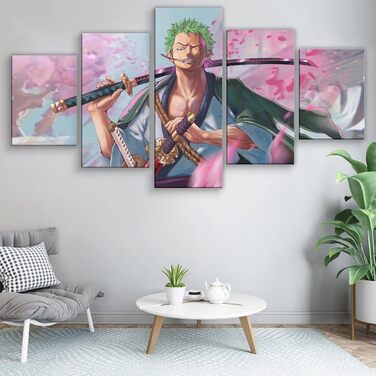 Загальний аніме Zoro Canvas Poster з 5 предметів Настінне мистецтво Декор Принт, Мисливець на піратів, для вітальні, спальні, Прикраса без рами 60x32 дюймів (Без рами 40x22 дюйма (100x55 см), стиль B)