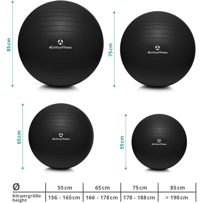 М'яч для вправ з м'ячем М'яч для фітнесу сидячи від 55 см до 85 см Захист від вибуху Тренувальний м'яч, йога, пілатес, тренажерний зал і офіс М'яч для фітнесу та баланс для основних тренувань М'яч для вагітних 65 см (зріст приблизно 166-178 см) Чорний
