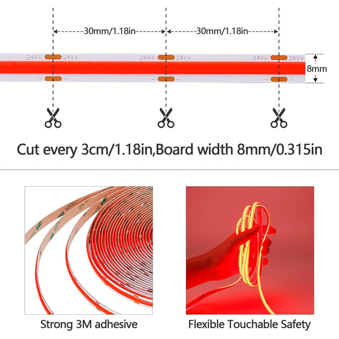 Світлодіодна стрічка 3000K Світлодіодна стрічка тепла біла 384 світлодіоди/м Самоклеюча світлодіодна стрічка CRI 93 Висока яскравість 6800 лм Неводонепроникна світлодіодна стрічка IP20 для внутрішнього оздоблення будинку (лише стрічка) (червона, 10 метрів
