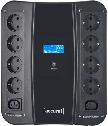 Джерело безперебійного живлення Accurat UPS Flux850-850VA/510W, AVR, LCD, AC, 2 розетки Schuko, C13, захист від перенапруги, RJ45, USB A/B- Лінійний інтерактивний ДБЖ, мережеве інтерактивне аварійне джерело живлення