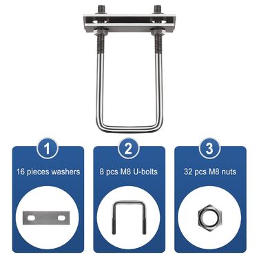 Болт M8, U-подібний різьбовий кронштейн, квадратні болти, U-болтові затискачі, U-болти для саду, автофургону, саморобки, сонячної установки та кріплення (8 шт., M8x50x130 мм)