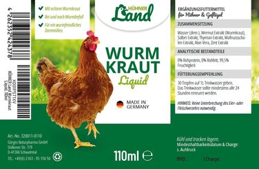 Рідина для черв'яків HHNER Land 110 мл для курей і птиці, ліки від глистів вторинні для курей, натуральний рецепт, по-друге, без глистогінних засобів