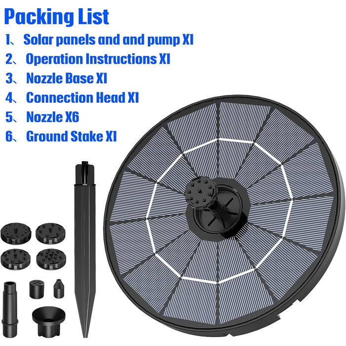 Відкритий сонячний фонтан AISITIN зі знімною сонячною панеллю 2,8 Вт, відкритий сонячний фонтан 2 в 1 своїми руками з фіксованим кронштейном, насос для ставка з 6 ефектами для саду, ставка, ванни для птахів, води своїми руками