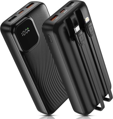 З кабелем USB C Power Bank Швидка зарядка Портативний зарядний пристрій 22,5 Вт Швидка зарядка зі світлодіодним дисплеєм Зовнішня батарея мобільного телефону Сумісний з iPhone, Huawei, Samsung тощо., 27000mAh