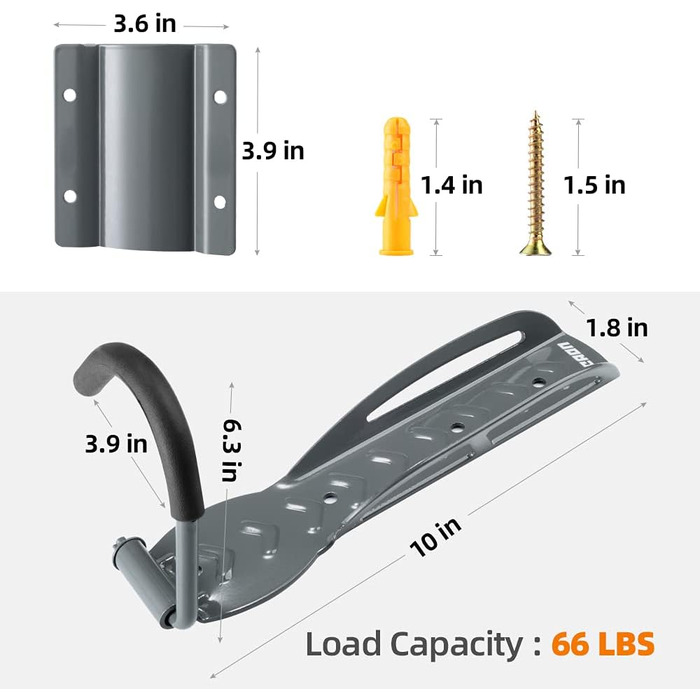 Настінний тримач для велосипеда LYCAON (Ultimate Grey) Сталеве настінне кріплення для велосипеда, велосипедний гачок, велосипедна підставка, з монтажним матеріалом (2)