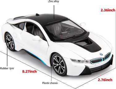 Сумісна з моделлю автомобіля BMW I8, цинковий сплав, висувна іграшкова машина зі звуком та світлом, для дітей, хлопчиків, дівчаток, подарунок (білий), 1/24