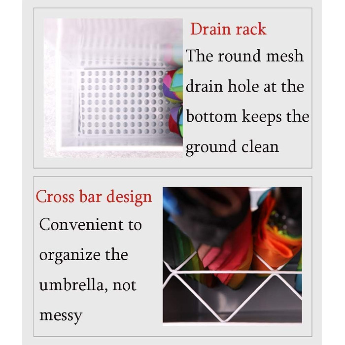 Підставка для парасольок RAABYU, підставка для парасольок, два відділення для зберігання довгих і коротких парасольок, багатофункціональна підставка для парасольок з рухомою полицею