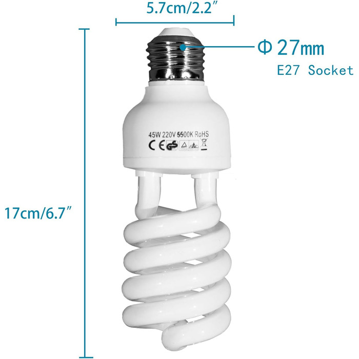 Фотолампа E27 45W 220V 5500K денне світло спіральна, енергозберігаюча лампа E27 лампочка для фотостудії Освітлення Відео освітлення 4x45W, 4 шт.