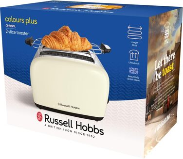 Тостер Russell Hobbs на 2 скибочки Colours Plus Stainless Steel Cream (надзвичайно широкі отвори для тостів, включаючи насадку для булочки, 6 рівнів підрум'янювання функція розморожування, функція lift & look, 1600 Вт) 26551-56 Тостер НОВИНКА