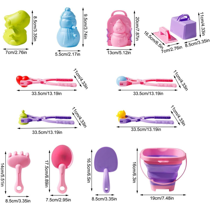Форма для сніжки TABSIRAH, кліпса для сніжки 17 х, пляжна лопата з телескопічним відром для зберігання, пускова установка для сніжок, сніжки, формочки для хлопчиків, дівчаток, сім'ї