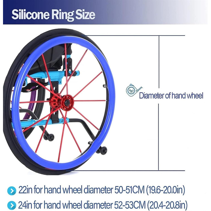 Дюймові повзункові чохли для інвалідного візка, силіконове захисне кільце заднього колеса для інвалідного візка, нековзний чохол для рук, покращує зчеплення та зчеплення, легко піднімається та чиститься 22 дюйми червоного кольору, 24-